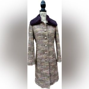 Vintage Guess M by Marciano Tweed 100% Purple Rabbit Detachable Collar EUC